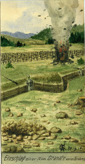 Watercolor by Gustav Klemp of a grenade exploding, March 1916