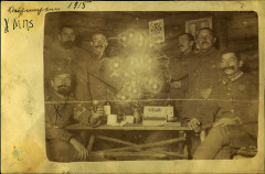 Gustav Klemp (bottom left) celebrating Christmas 1915 with his comrades.