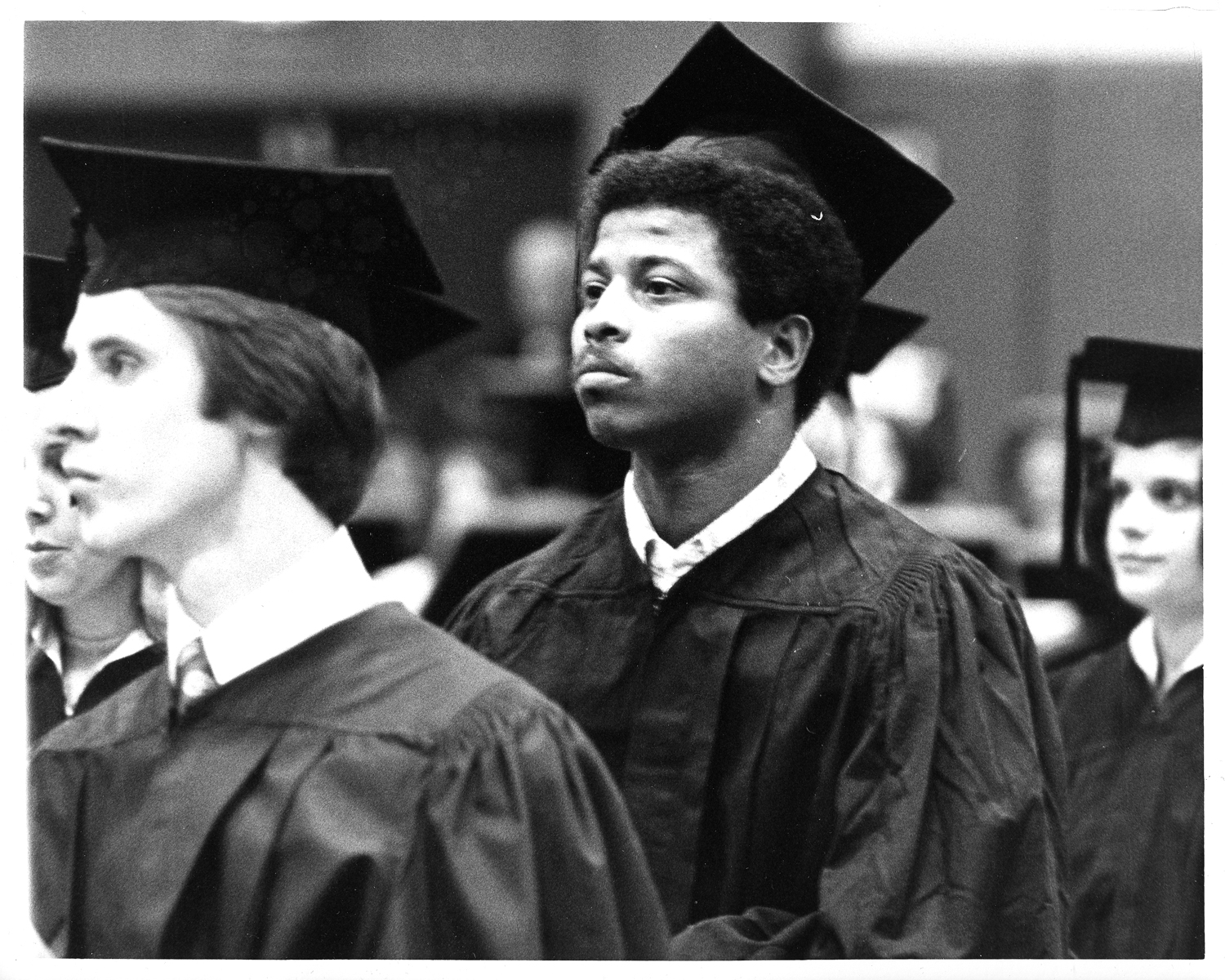 An African American student at Winter Graduation, January 17, 1975